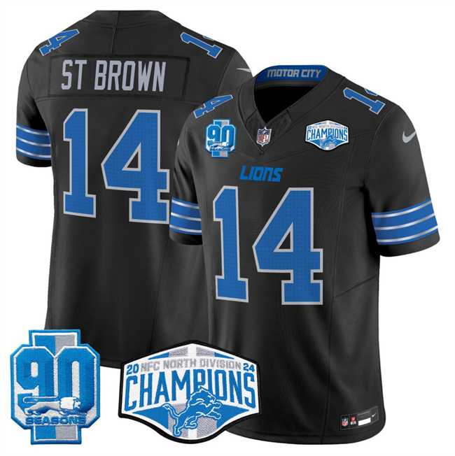 Men%27s Detroit Lions #14 Amon-Ra St. Brown Black 2024 NFC North Champions 90th Anniversary Patch F.U.S.E. Vapor Limited Stitched Jersey->detroit lions->NFL Jersey